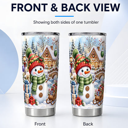 #pl[20oz|Steel] Watercolor Snowman Tumbler 20oz, Winter Tumbler, Stainless Steel Travel Cup