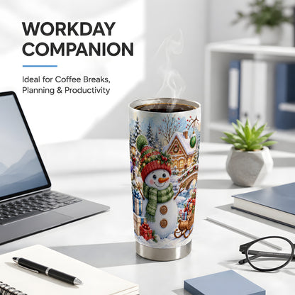 Watercolor Snowman Tumbler 20oz, Winter Tumbler, Stainless Steel Travel Cup
