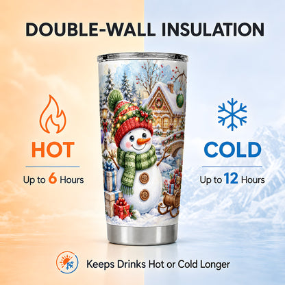 Watercolor Snowman Tumbler 20oz, Winter Tumbler, Stainless Steel Travel Cup