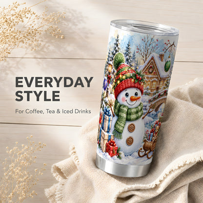 Watercolor Snowman Tumbler 20oz, Winter Tumbler, Stainless Steel Travel Cup