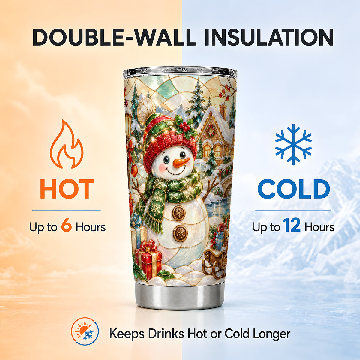 Snowman Village Tumbler 20oz, Winter Tumbler, Stainless Steel Travel Cup