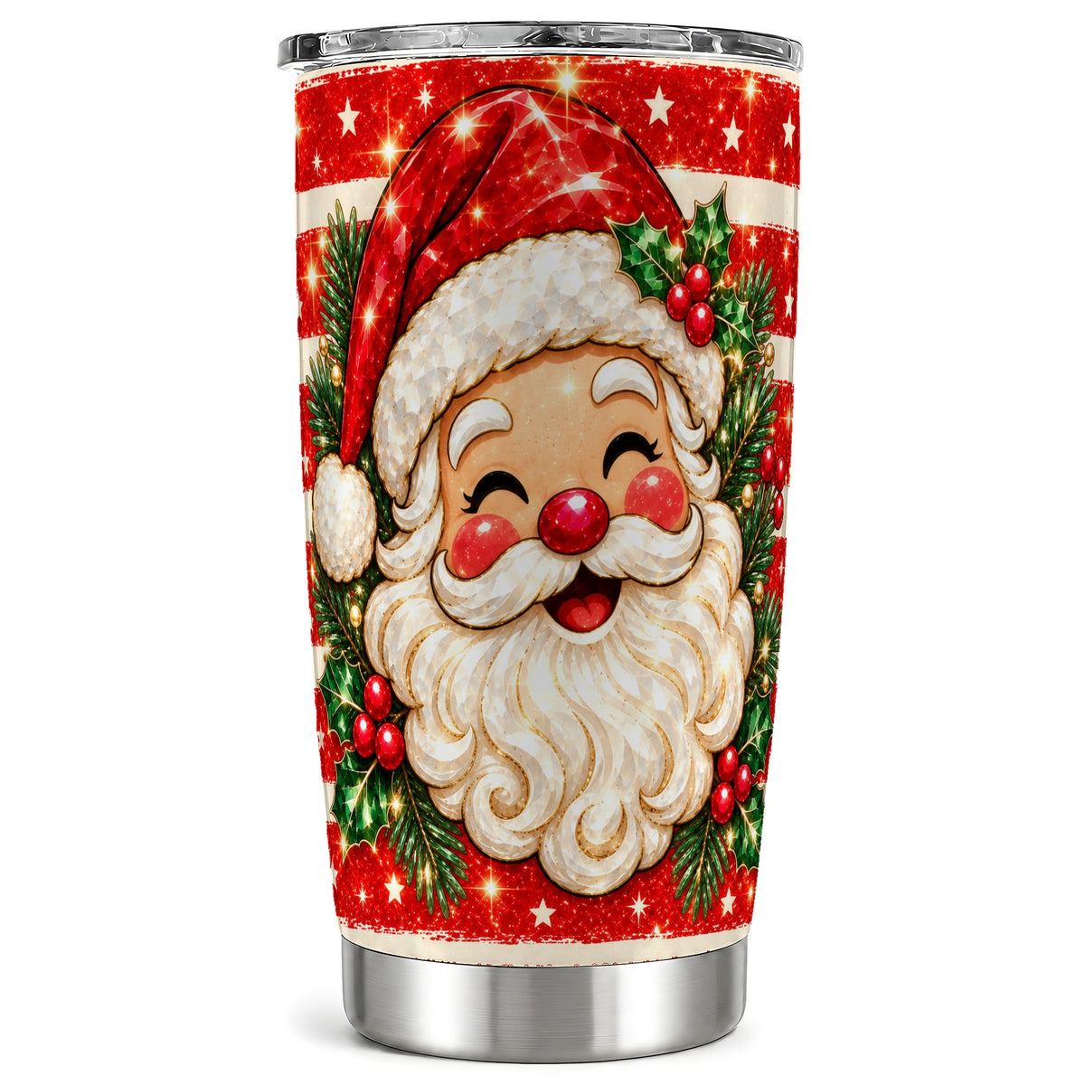 Smiling Santa Tumbler 20oz, Christmas Tumbler, Stainless Steel Travel Cup