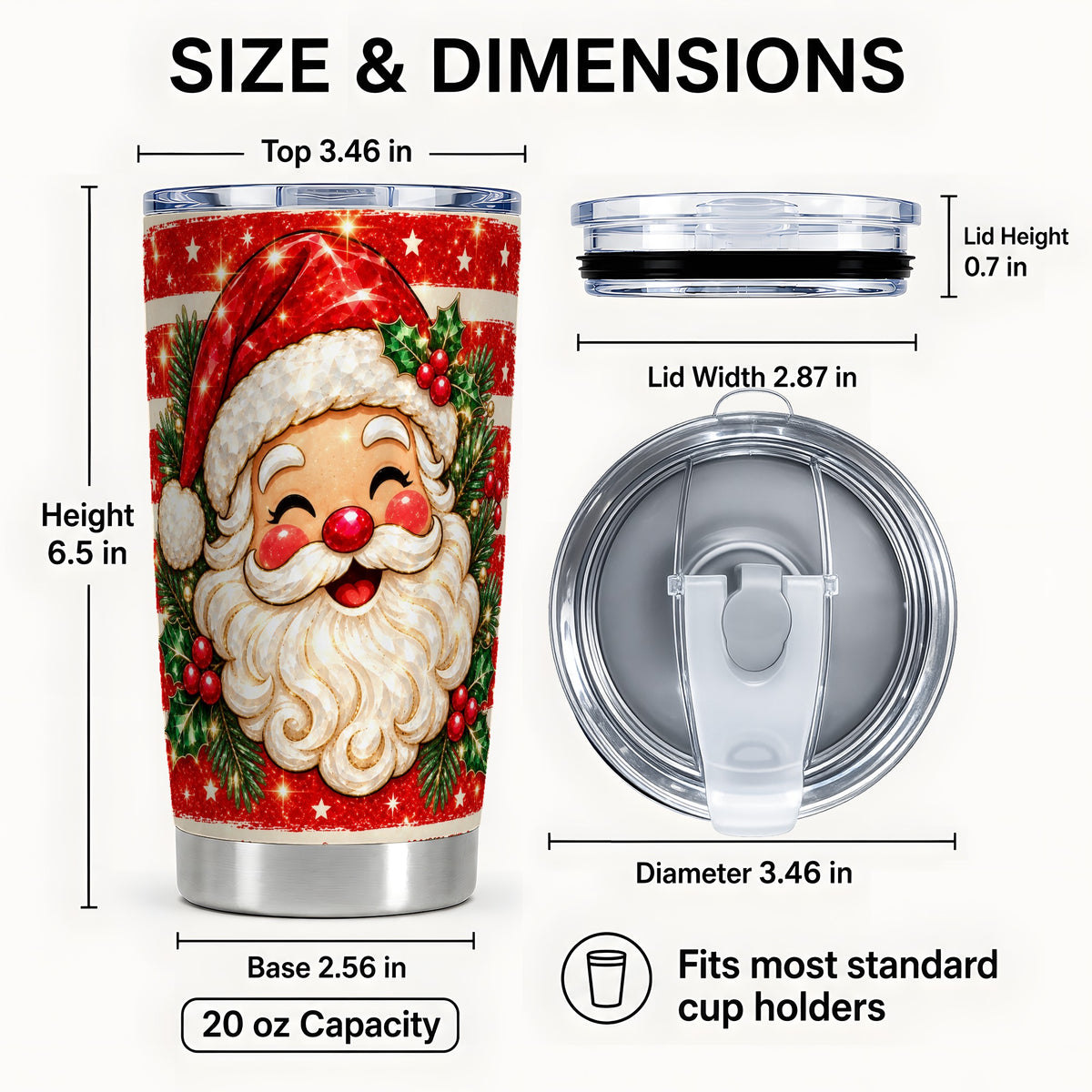 #pl[20oz|Steel] Smiling Santa Tumbler 20oz, Christmas Tumbler, Stainless Steel Travel Cup