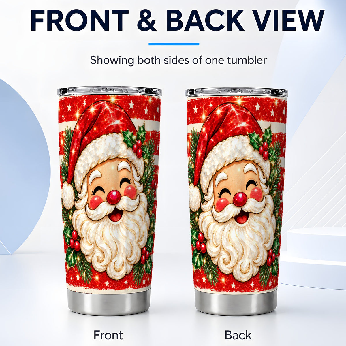 #pl[20oz|Steel] Smiling Santa Tumbler 20oz, Christmas Tumbler, Stainless Steel Travel Cup