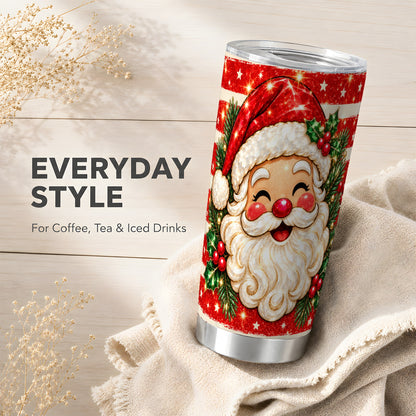 Smiling Santa Tumbler 20oz, Christmas Tumbler, Stainless Steel Travel Cup