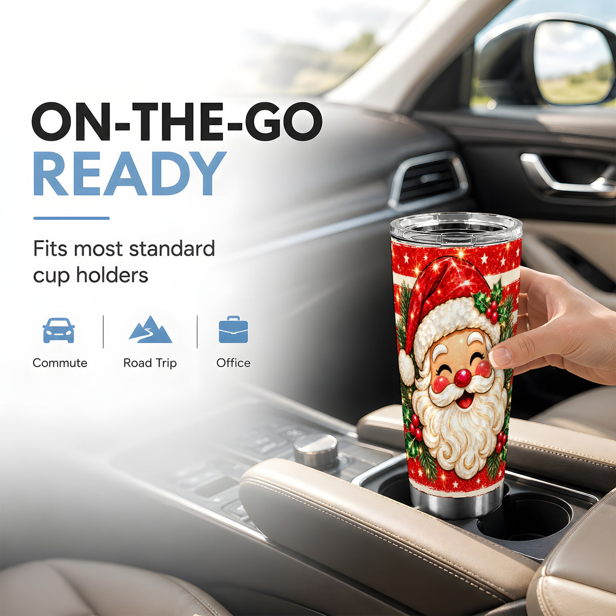 Smiling Santa Tumbler 20oz, Christmas Tumbler, Stainless Steel Travel Cup