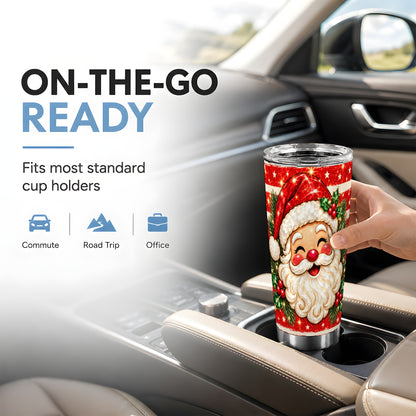 Smiling Santa Tumbler 20oz, Christmas Tumbler, Stainless Steel Travel Cup