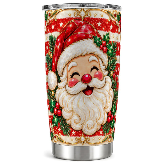 Ornate Santa Tumbler 20oz, Poinsettia Tumbler, Stainless Steel Travel Cup