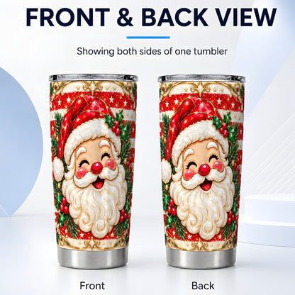 #pl[20oz|Steel] Ornate Santa Tumbler 20oz, Poinsettia Tumbler, Stainless Steel Travel Cup