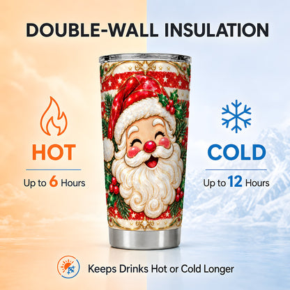 Ornate Santa Tumbler 20oz, Poinsettia Tumbler, Stainless Steel Travel Cup