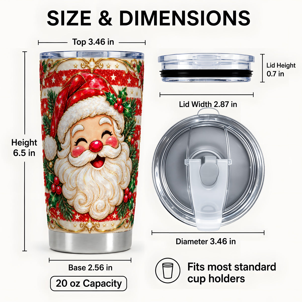 #pl[20oz|Steel] Ornate Santa Tumbler 20oz, Poinsettia Tumbler, Stainless Steel Travel Cup