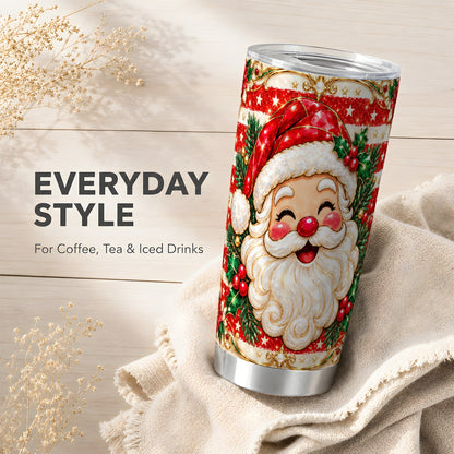 Ornate Santa Tumbler 20oz, Poinsettia Tumbler, Stainless Steel Travel Cup