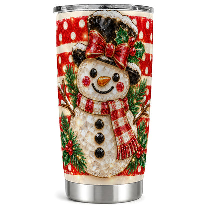 Top Hat Snowman Tumbler 20oz, Plaid Tumbler, Stainless Steel Travel Cup