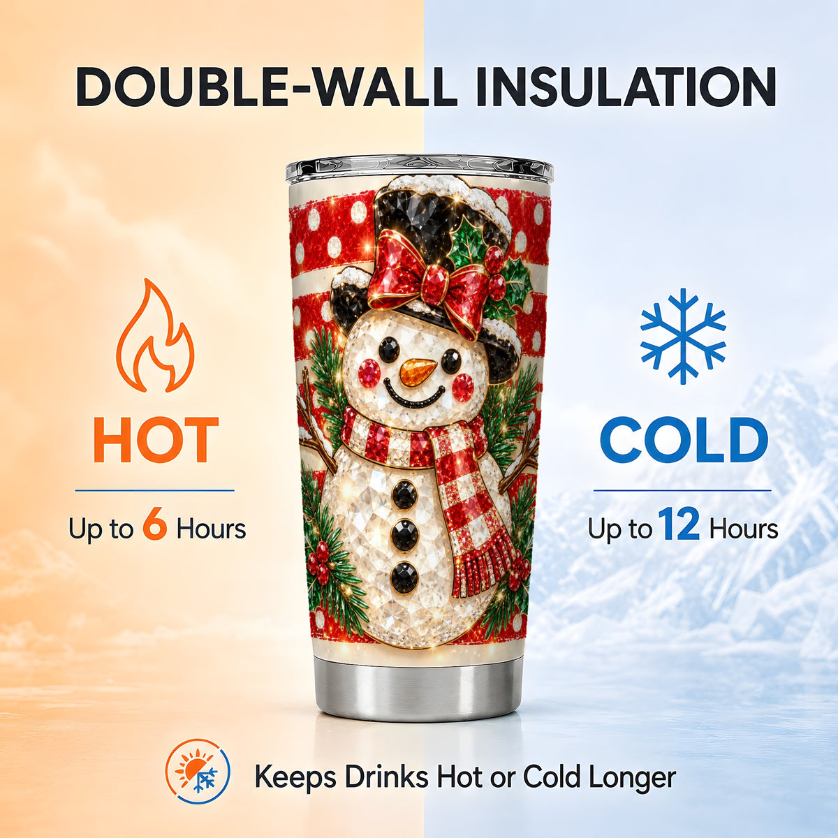 Top Hat Snowman Tumbler 20oz, Plaid Tumbler, Stainless Steel Travel Cup