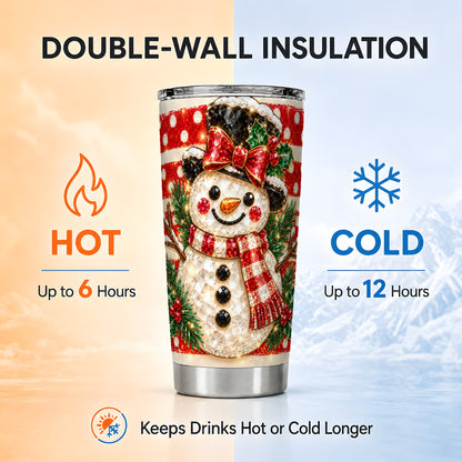 Top Hat Snowman Tumbler 20oz, Plaid Tumbler, Stainless Steel Travel Cup