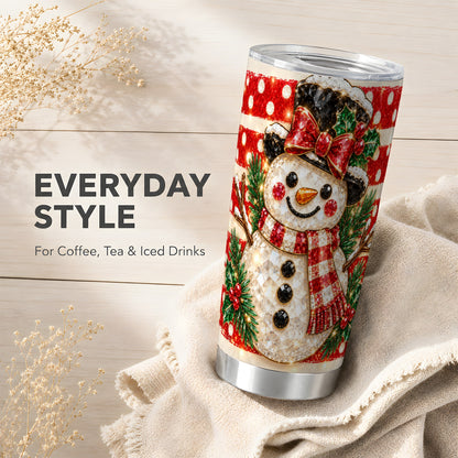 Top Hat Snowman Tumbler 20oz, Plaid Tumbler, Stainless Steel Travel Cup
