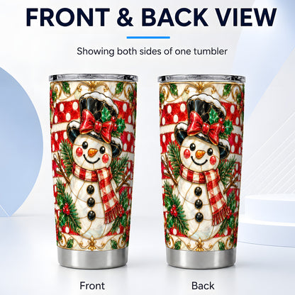 #pl[20oz|Steel] Ornate Snowman Tumbler 20oz, Poinsettia Tumbler, Stainless Steel Travel Cup