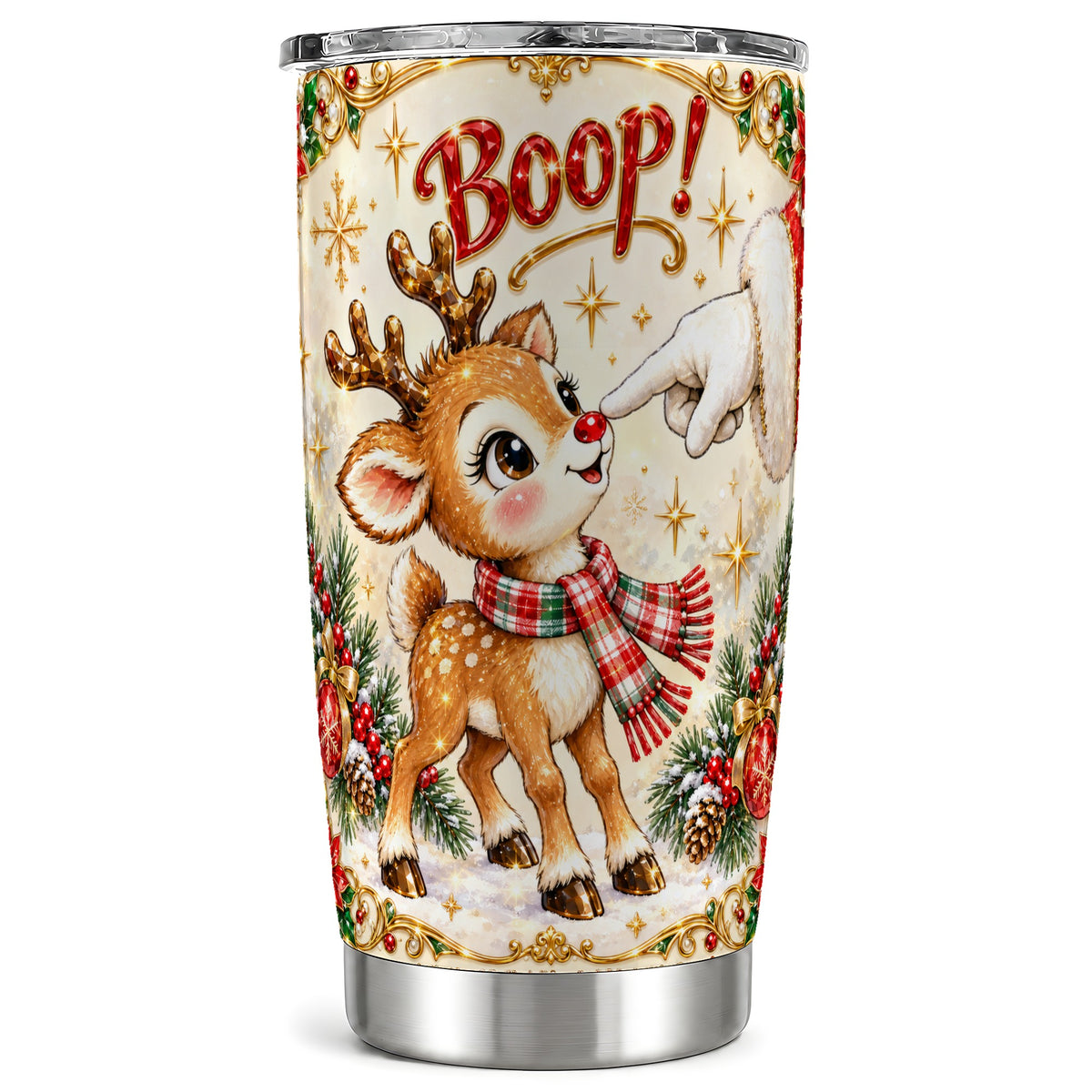 Cute Reindeer Tumbler 20oz, Christmas Tumbler, Stainless Steel Travel Cup