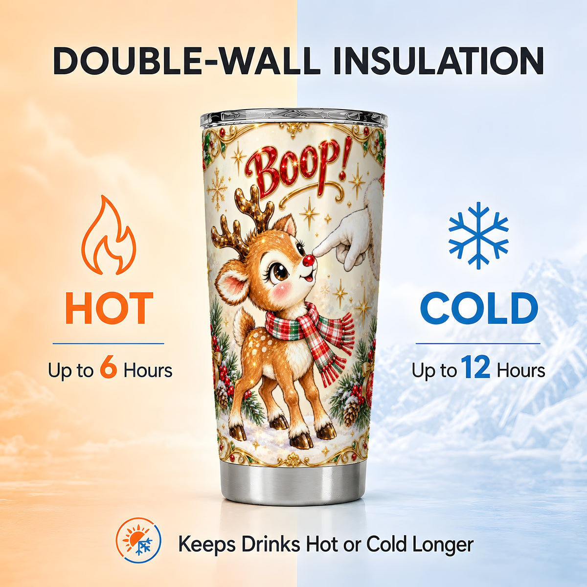 Cute Reindeer Tumbler 20oz, Christmas Tumbler, Stainless Steel Travel Cup