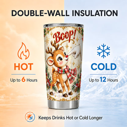 Cute Reindeer Tumbler 20oz, Christmas Tumbler, Stainless Steel Travel Cup