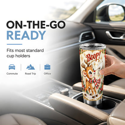 Cute Reindeer Tumbler 20oz, Christmas Tumbler, Stainless Steel Travel Cup