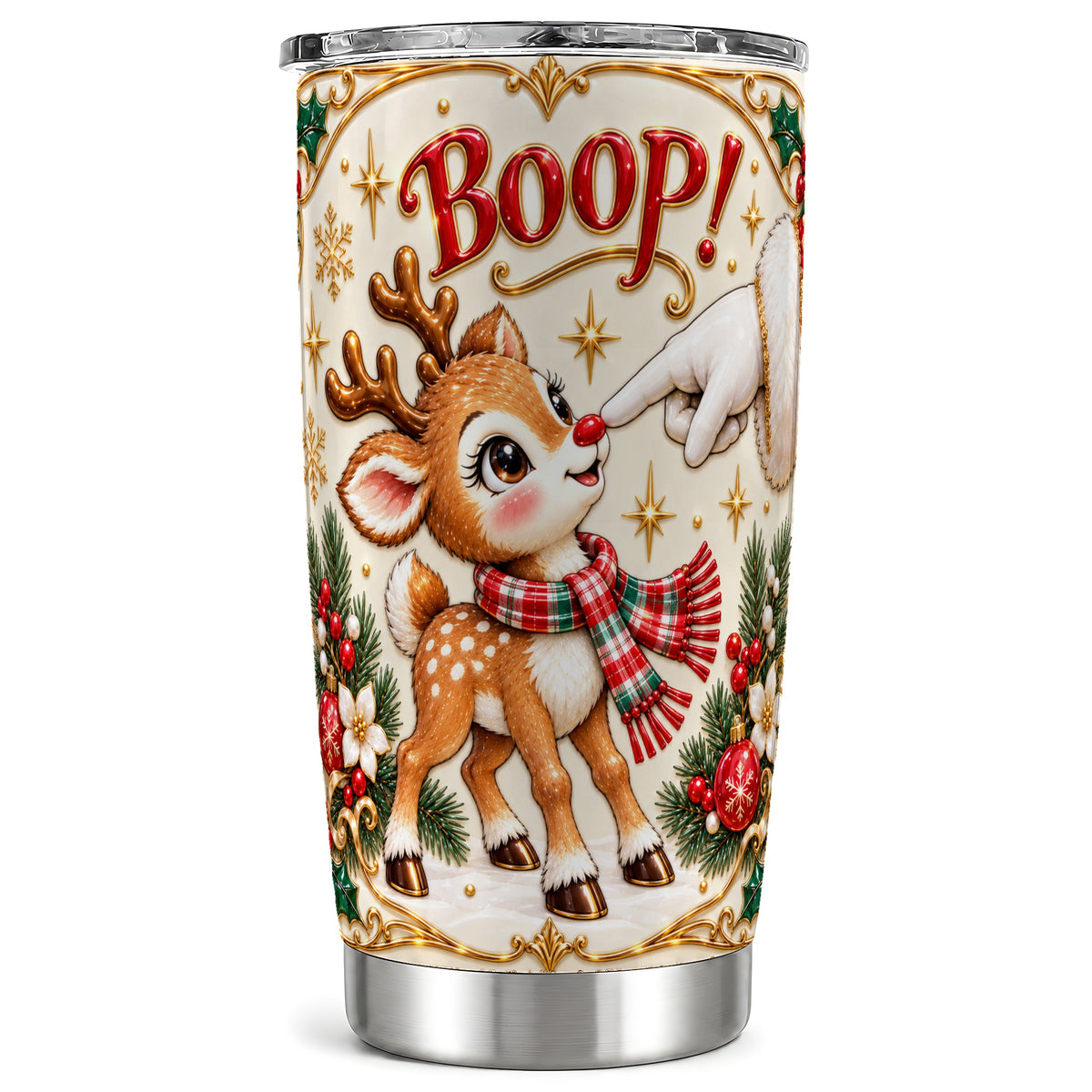 Cute Reindeer Tumbler 20oz, Christmas Tumbler, Stainless Steel Travel Cup