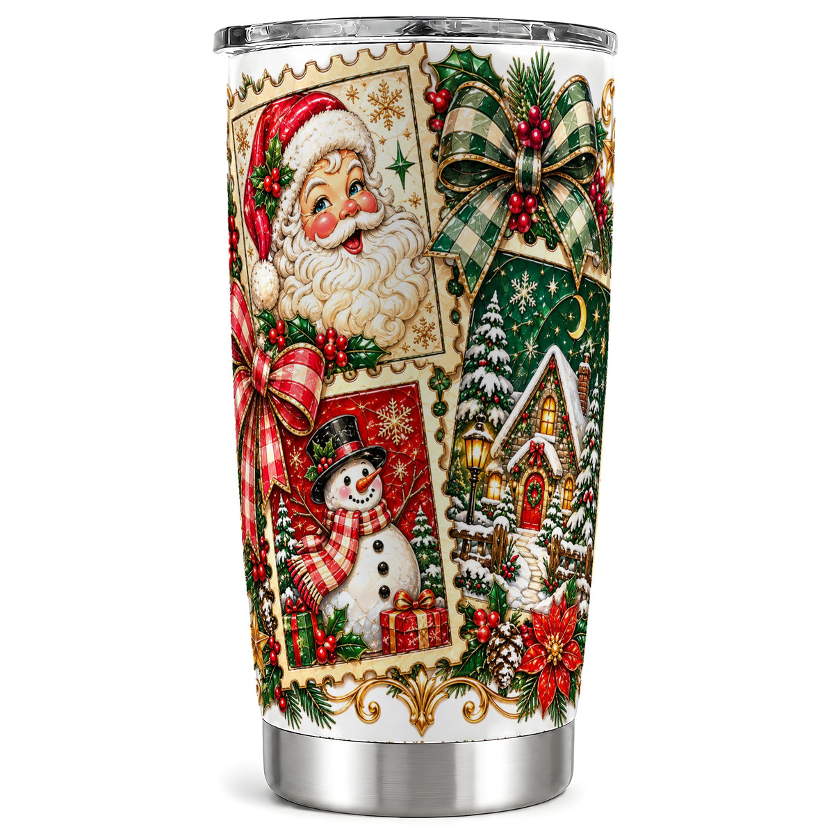 Santa Snowman Tumbler 20oz, Christmas Tumbler, Stainless Steel Travel Cup
