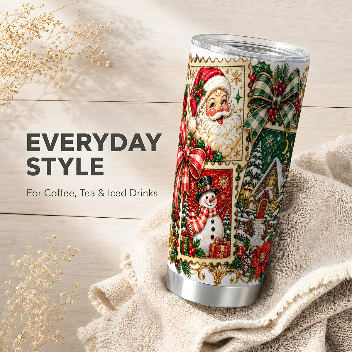 Santa Snowman Tumbler 20oz, Christmas Tumbler, Stainless Steel Travel Cup