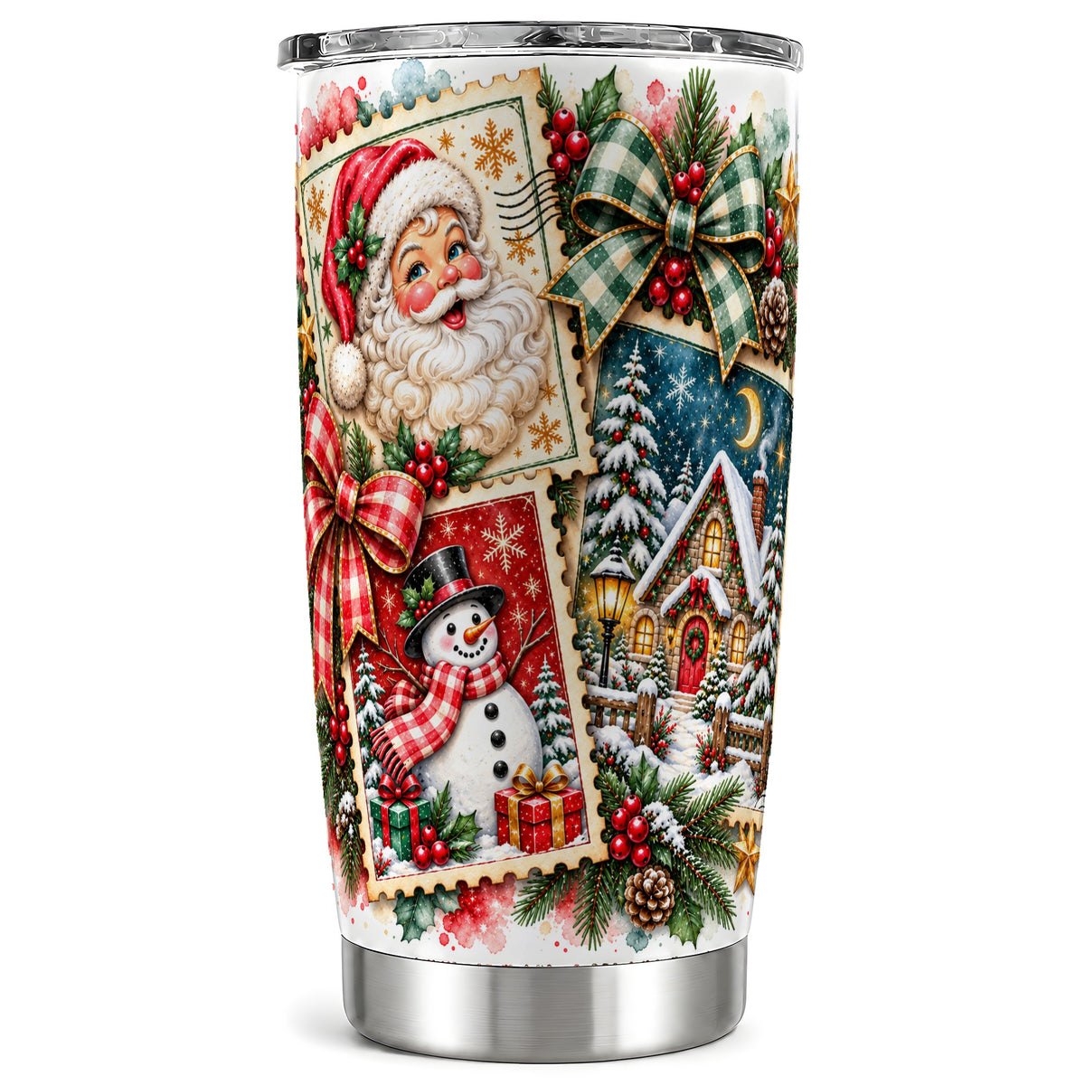 Santa Snowman Tumbler 20oz, Christmas Tumbler, Stainless Steel Travel Cup
