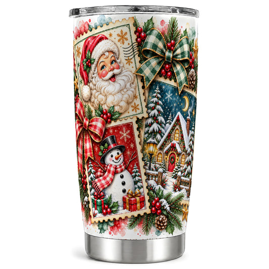 Santa Snowman Tumbler 20oz, Christmas Tumbler, Stainless Steel Travel Cup