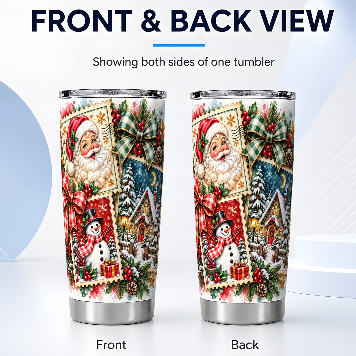 #pl[20oz|Steel] Santa Snowman Tumbler 20oz, Christmas Tumbler, Stainless Steel Travel Cup