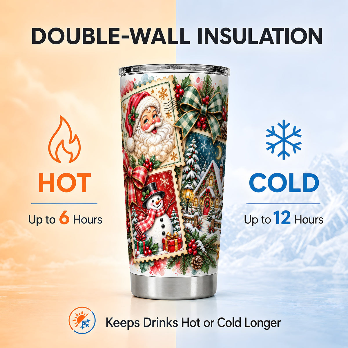 Santa Snowman Tumbler 20oz, Christmas Tumbler, Stainless Steel Travel Cup