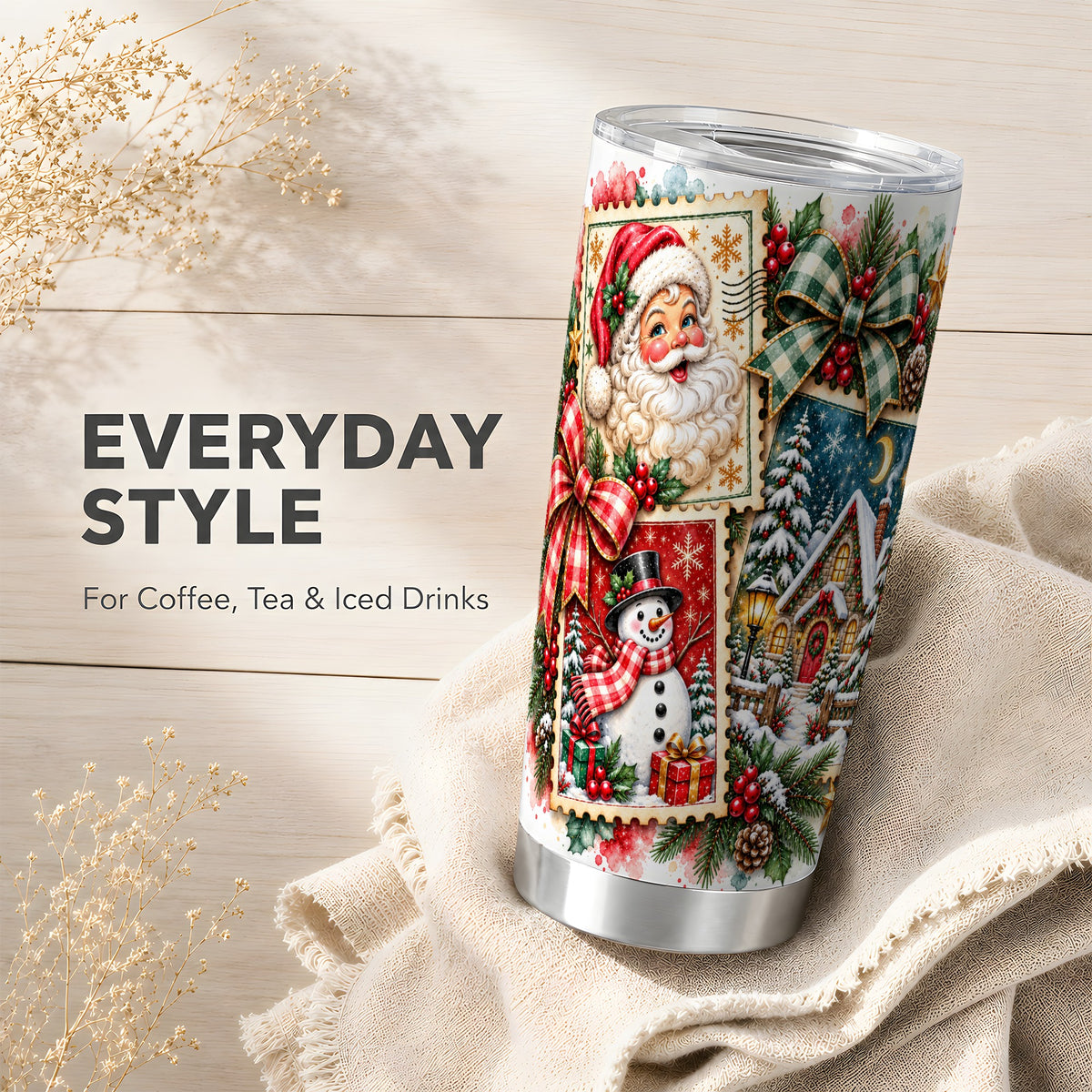 Santa Snowman Tumbler 20oz, Christmas Tumbler, Stainless Steel Travel Cup