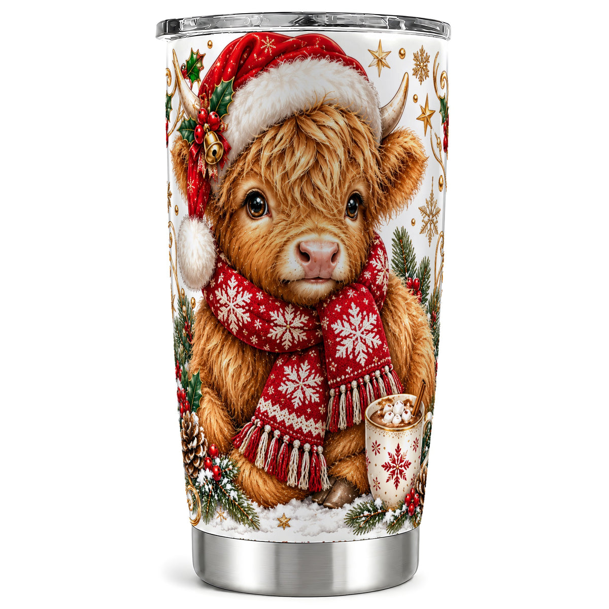 Highland Cow Tumbler 20oz, Christmas Tumbler, Stainless Steel Travel Cup