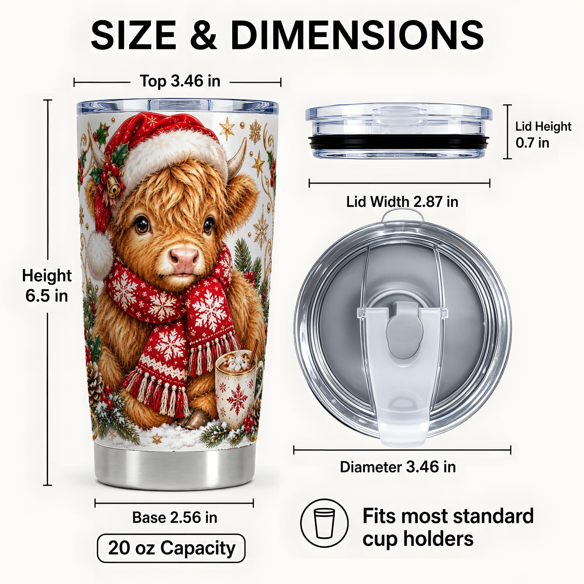 #pl[20oz|Steel] Highland Cow Tumbler 20oz, Christmas Tumbler, Stainless Steel Travel Cup