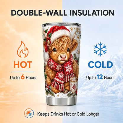 Highland Cow Tumbler 20oz, Christmas Tumbler, Stainless Steel Travel Cup