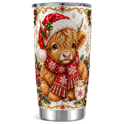 Christmas Cow Tumbler 20oz, Highland Tumbler, Stainless Steel Travel Cup