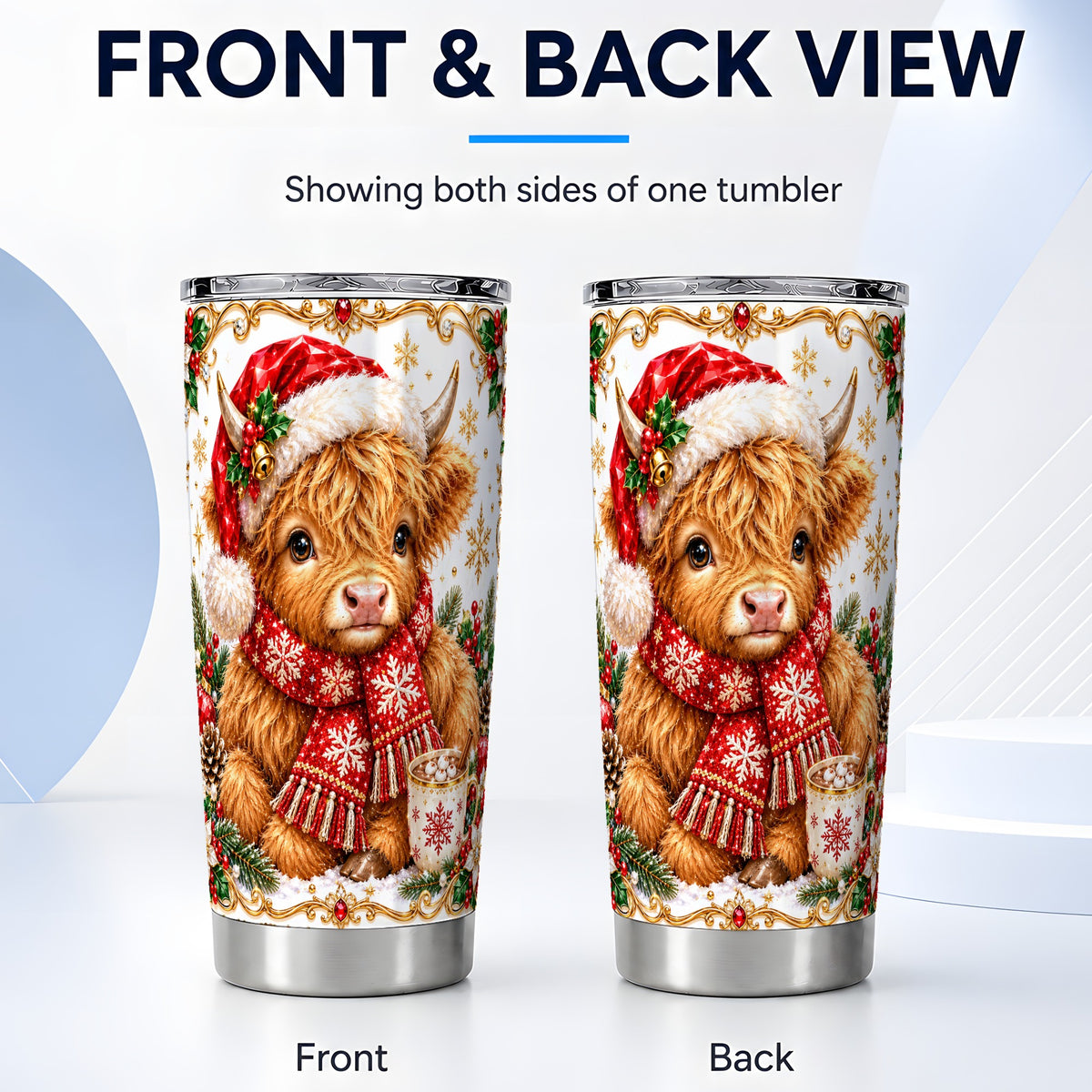 #pl[20oz|Steel] Christmas Cow Tumbler 20oz, Highland Tumbler, Stainless Steel Travel Cup
