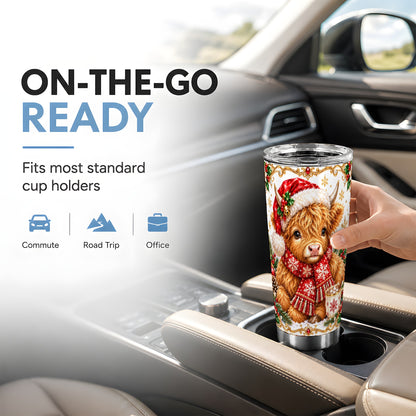 Christmas Cow Tumbler 20oz, Highland Tumbler, Stainless Steel Travel Cup