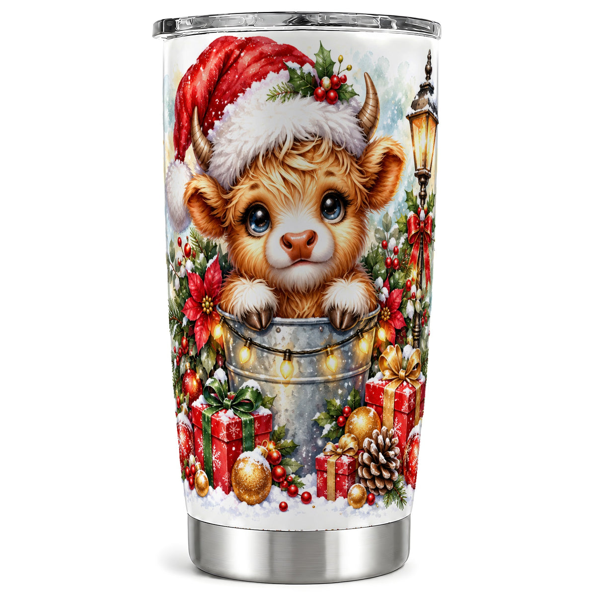 Christmas Cow Tumbler 20oz, Winter Tumbler, Stainless Steel Travel Cup