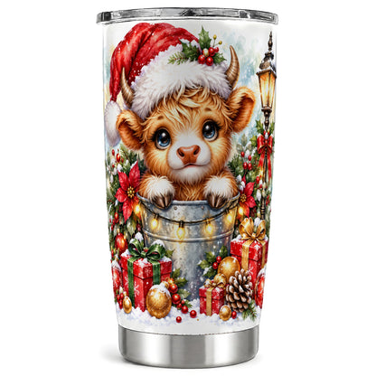 Christmas Cow Tumbler 20oz, Winter Tumbler, Stainless Steel Travel Cup