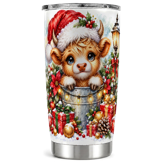 Christmas Cow Tumbler 20oz, Winter Tumbler, Stainless Steel Travel Cup