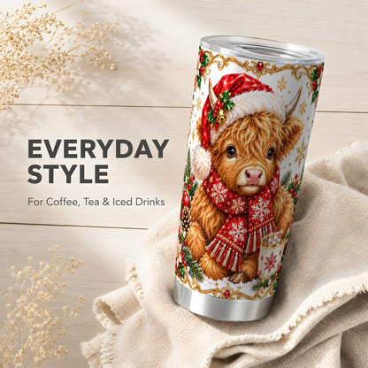 Christmas Cow Tumbler 20oz, Highland Tumbler, Stainless Steel Travel Cup