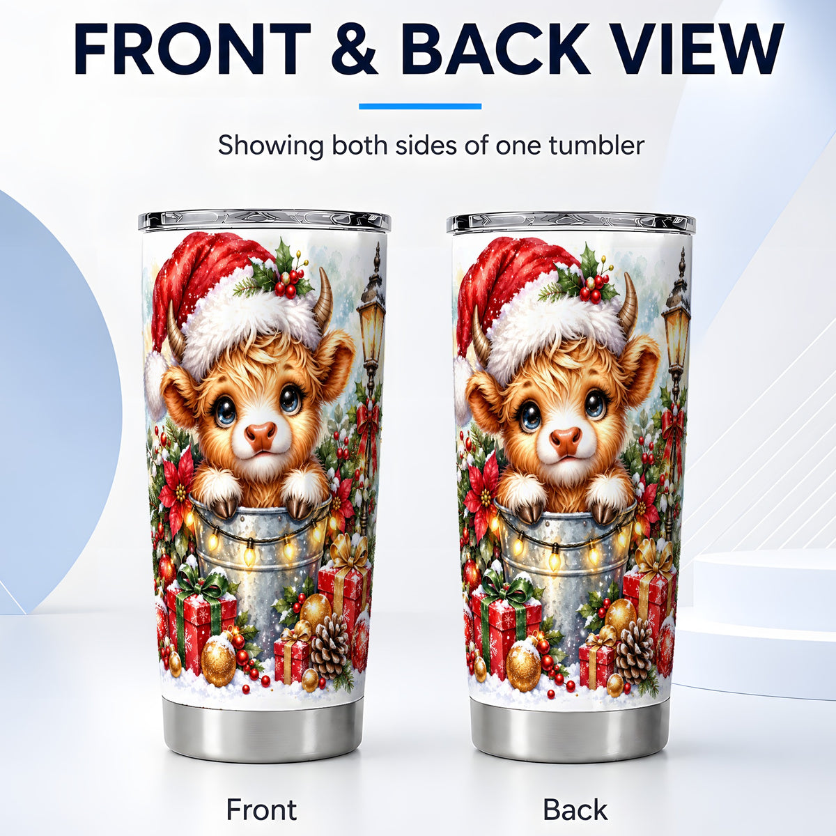 #pl[20oz|Steel] Christmas Cow Tumbler 20oz, Winter Tumbler, Stainless Steel Travel Cup