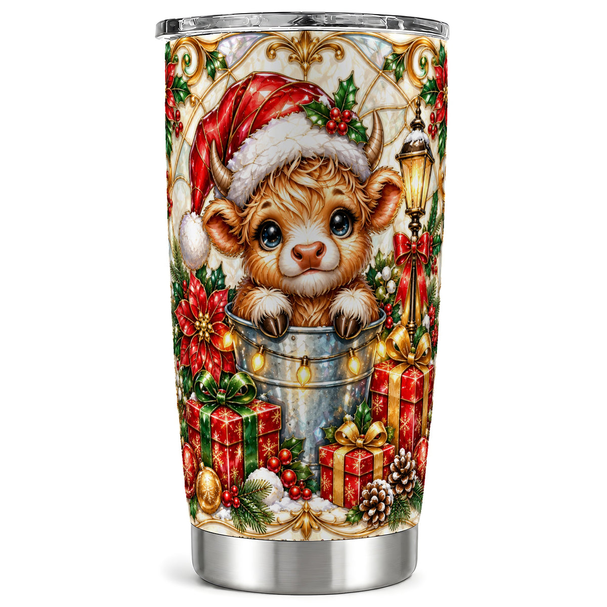 Christmas Cow Tumbler 20oz, Ornate Tumbler, Stainless Steel Travel Cup
