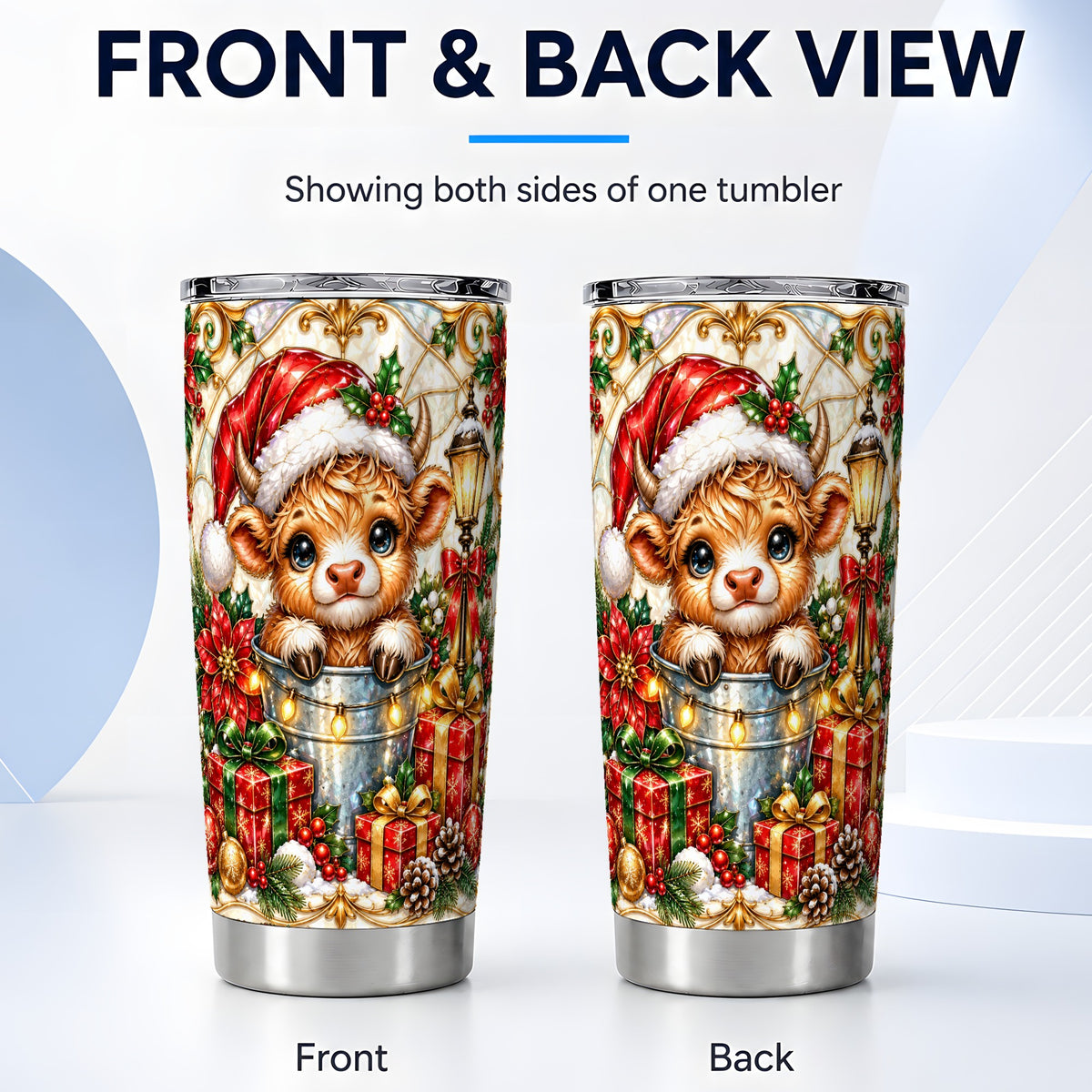 #pl[20oz|Steel] Christmas Cow Tumbler 20oz, Ornate Tumbler, Stainless Steel Travel Cup