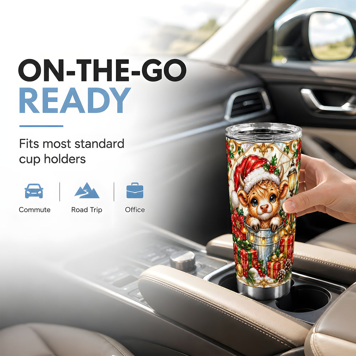 Christmas Cow Tumbler 20oz, Ornate Tumbler, Stainless Steel Travel Cup
