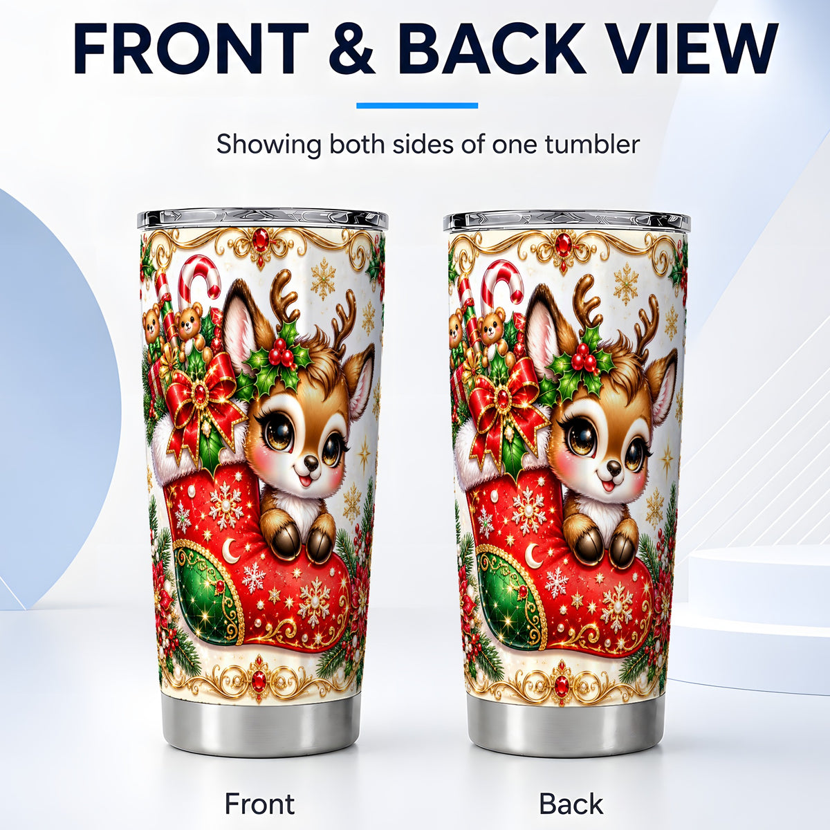 #pl[20oz|Steel] Christmas Reindeer Tumbler 20oz, Deer Tumbler, Stainless Steel Travel Cup