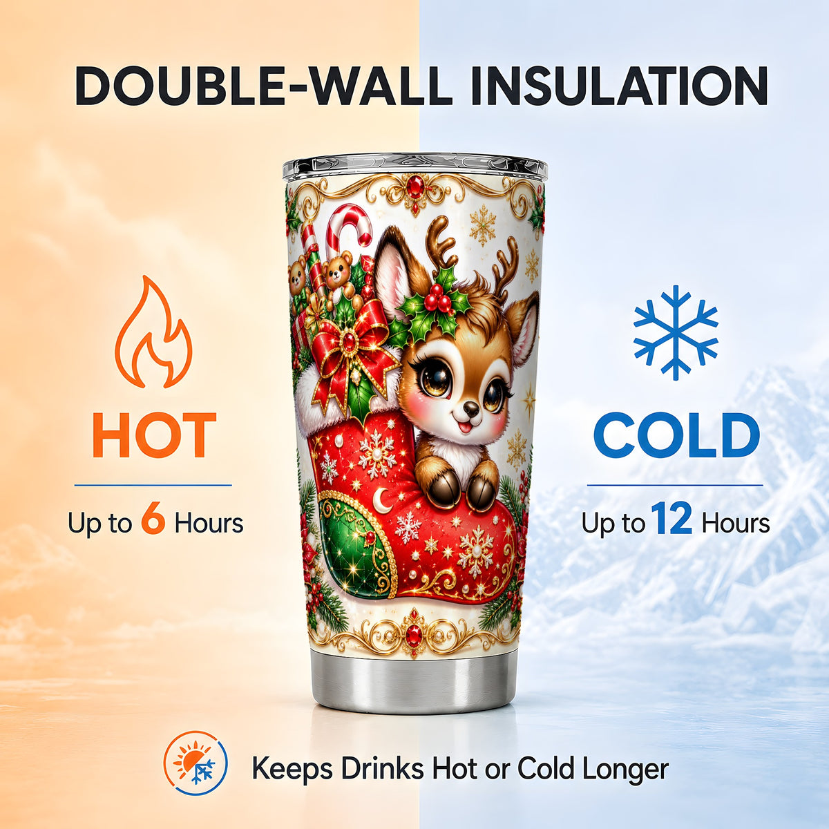 Christmas Reindeer Tumbler 20oz, Deer Tumbler, Stainless Steel Travel Cup