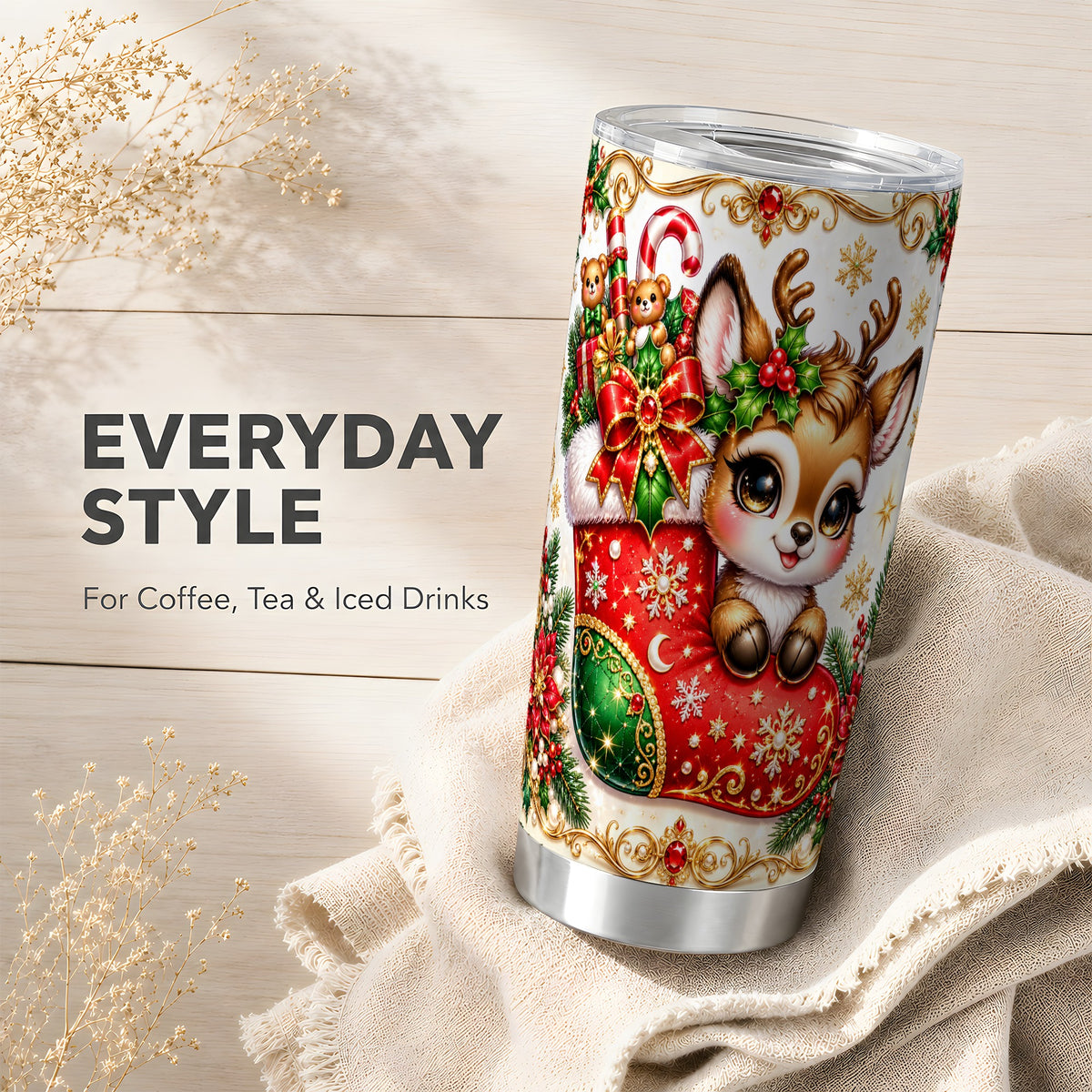 Christmas Reindeer Tumbler 20oz, Deer Tumbler, Stainless Steel Travel Cup